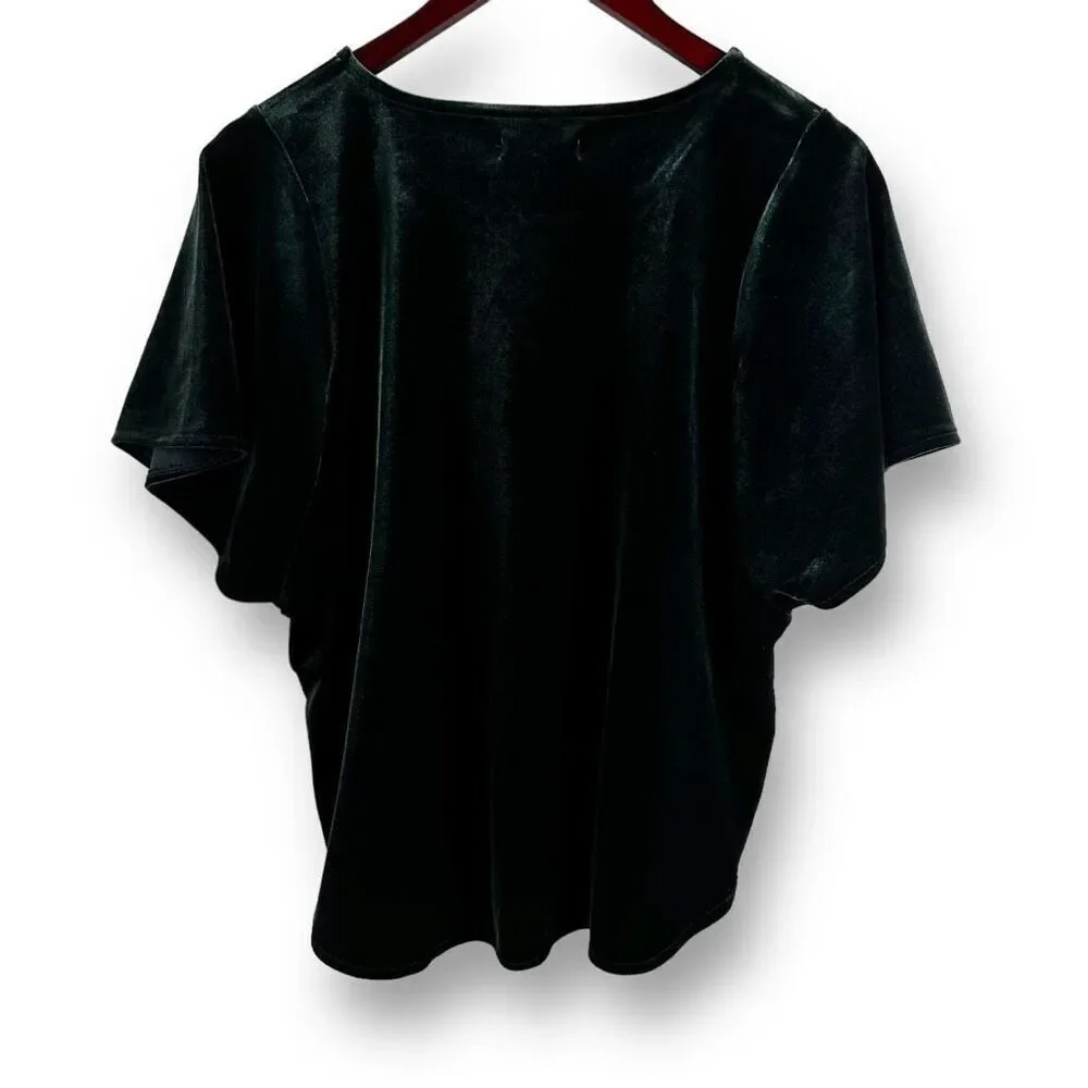 Madewell Women's M Dark Green Crushed Velvet Butterfly Sleeve Top Party Glam‎
